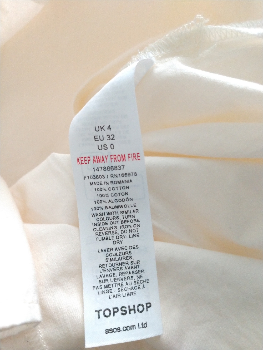 Topshop Cream White Tunic Top Fitted Peasant Size 0 Chest 28" - Picture 5 of 9